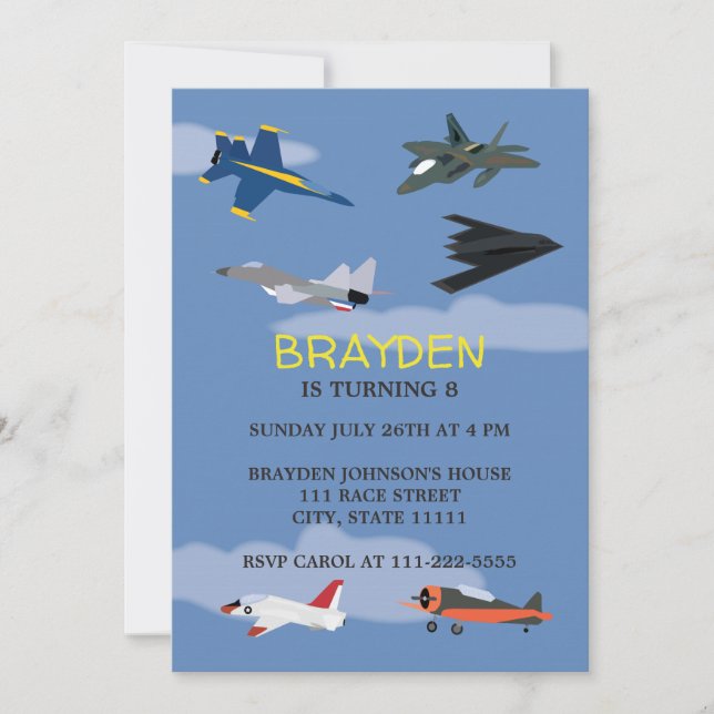 Children's Airplane Birthday Invitation (Front)