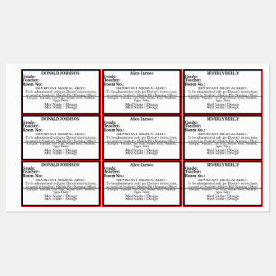 Children's Allergy Medical Medicine Alert School Kids' Labels