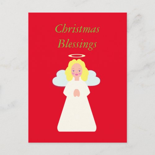 Childrens Angel with Heart Wings and Halo Holiday Postcard