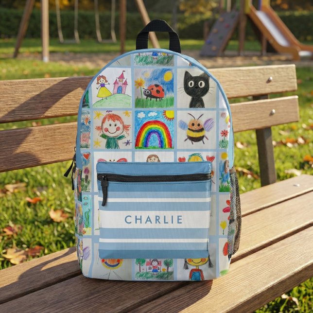 Children's Art 25 Drawings Collage School Printed Backpack (Get ready to make school prep exciting and meaningful with this children's art backpack!)