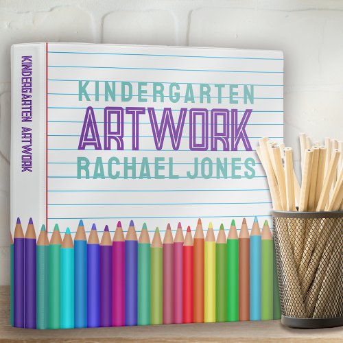 Childrens Artwork Artist Pencils Keepsake 3 Ring Binder
