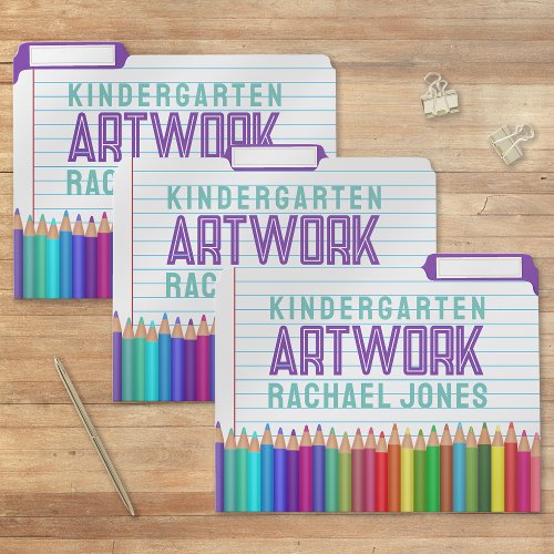 Childrens Artwork Rainbow Pencils Keepsake  File Folder