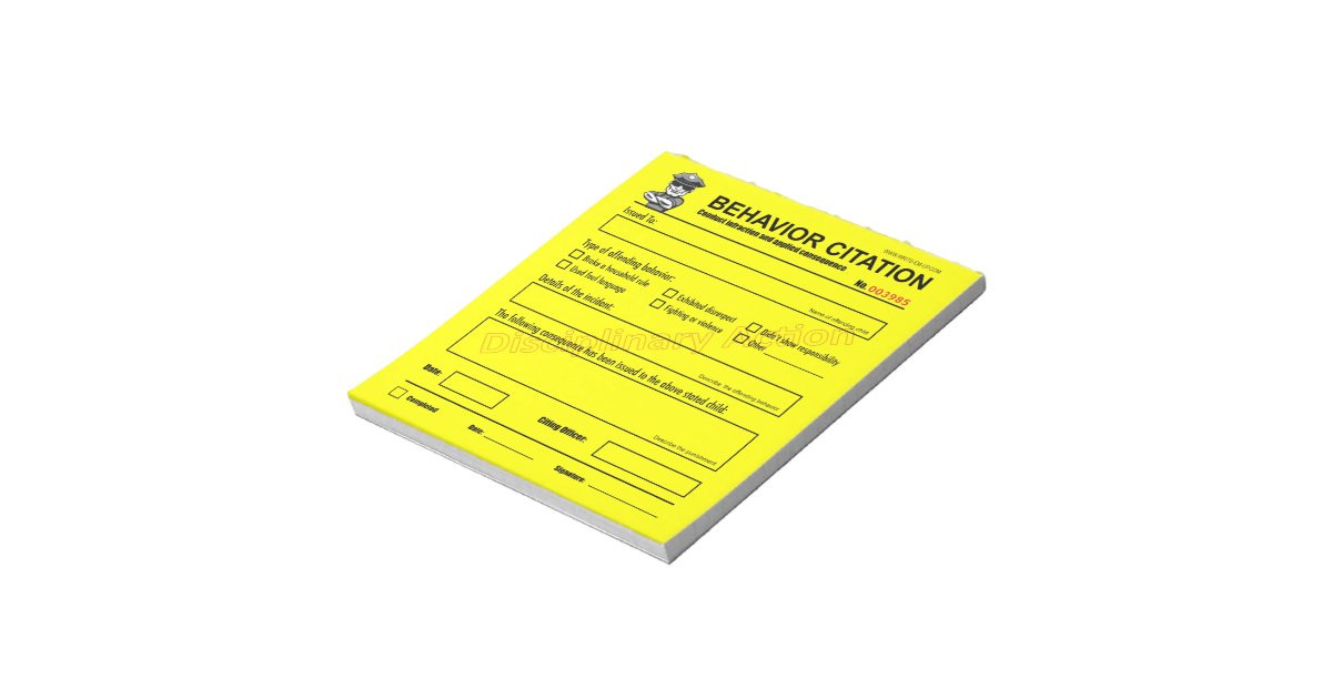 Children's Behavior Citation Notepad | Zazzle
