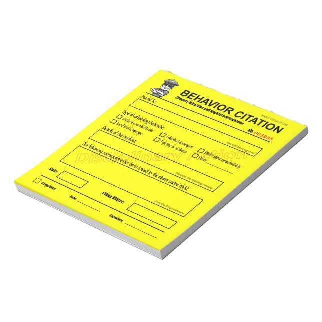 Children's Behavior Citation Notepad (Rotated)