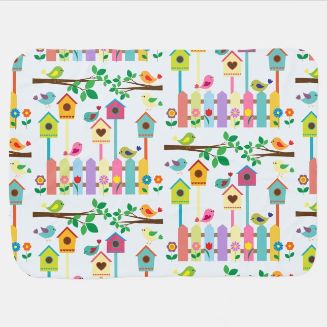 Childrens Birds Birdhouse Scenery Baby Blanket (Horizontal)