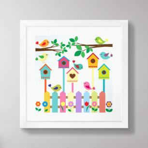 Childrens Birds Birdhouse Scenery Framed Art