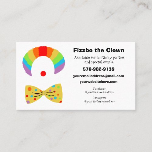 Childrens Birthday Party Clown  Business Card