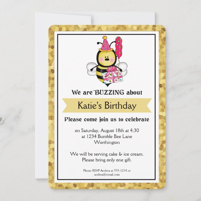 Children's Birthday Party Little Bumble Bee d2 Invitation (Front)