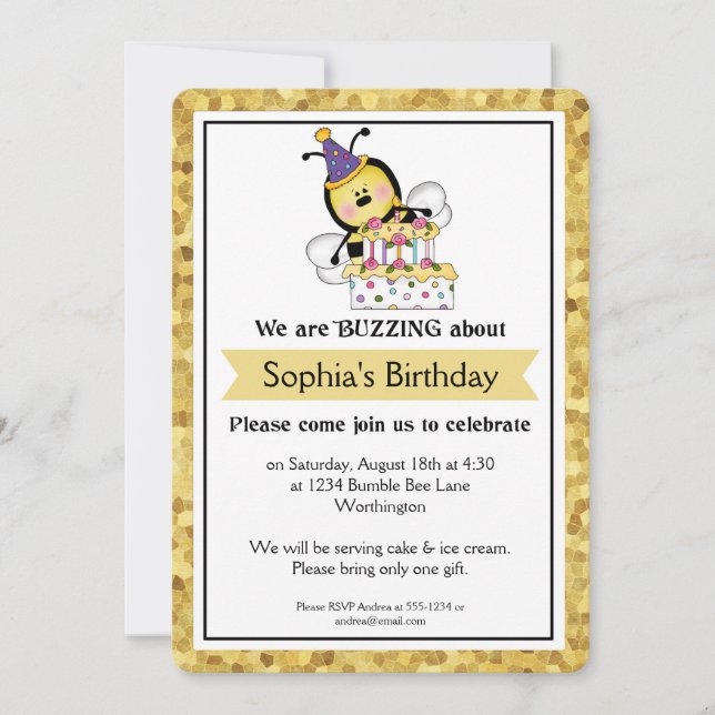 Children's Birthday Party Little Bumble Bee d4 Invitation (Front)