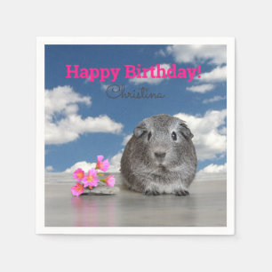 Children's Birthday Party Pink Flowers Guinea Pig Napkins