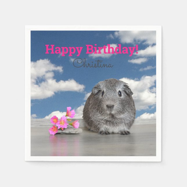 Children's Birthday Party Pink Flowers Guinea Pig Napkins (Front)