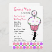 Childrens Birthday Picnic Party - Ant & Cupcake Invitation (Front/Back)