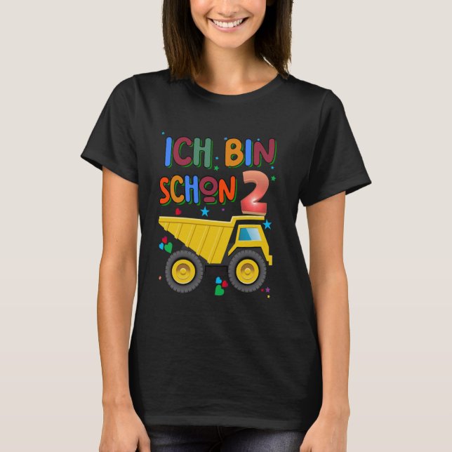 Children's Birthday Tractor German Text ich bin 2  T-Shirt (Front)