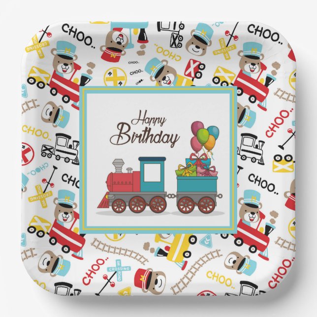 Children's Birthday Train Paper Plates (Front)