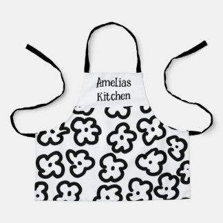 Children's Black and White Floral Modern Apron