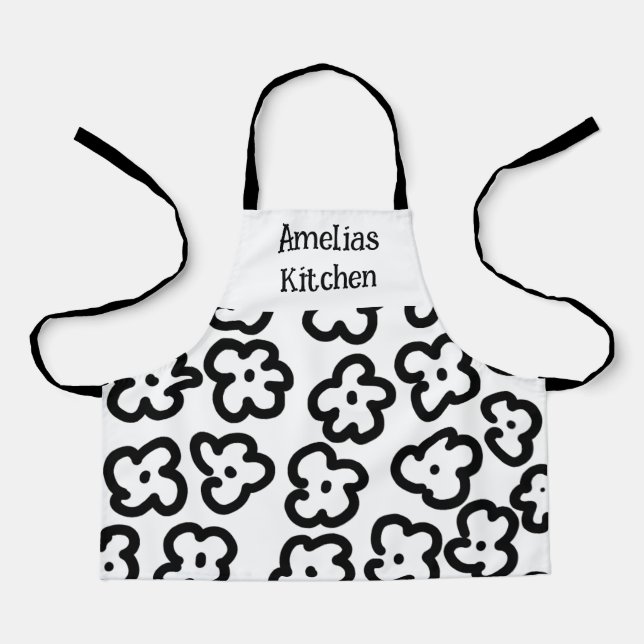 Children's Black and White Floral Modern Apron (Front)