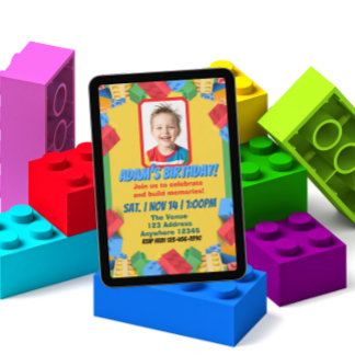 Children's Block Building Picture Birthday  Invitation