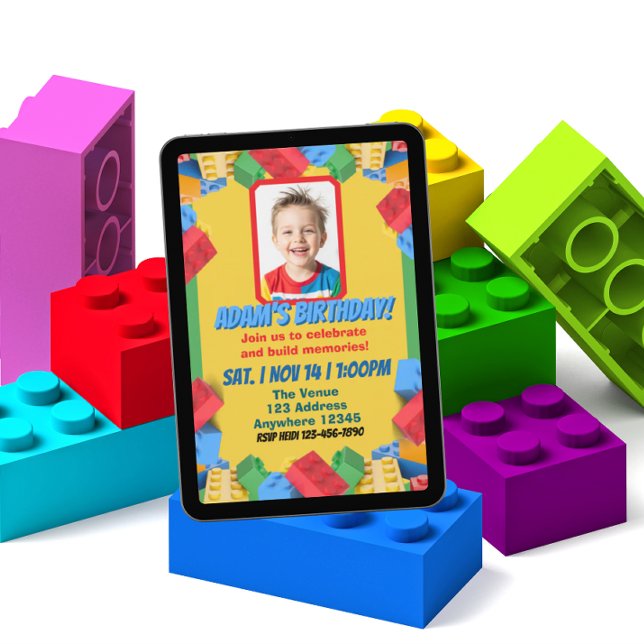 Children's Block Building Picture Birthday  Invitation (Creator Uploaded)