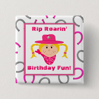 Children's Blonde Cowgirl Horseshoes Party Favor Button
