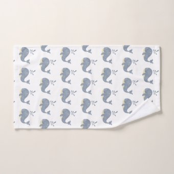 CHILDRENS BLUE WHITE WHALE BATHROOM TOWEL SET | Zazzle