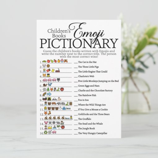 Childrens Book Emoji Pictionary Baby Shower Game Invitation | Zazzle
