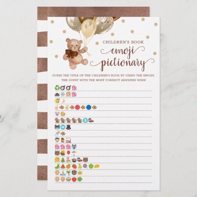 Children's Book Emoji Pictionary Game Teddy Bear  (Front/Back)