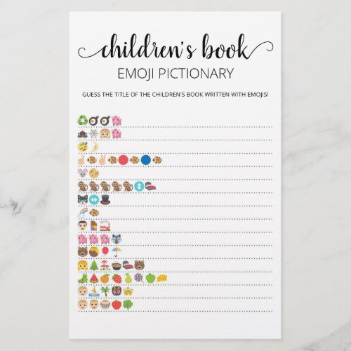Childrens Book Emoji Pictionary game with Answers