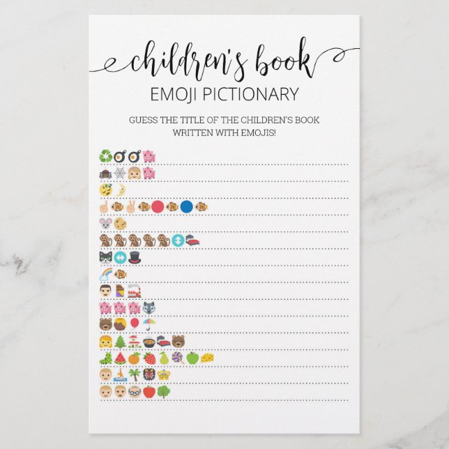 Children's Book Emoji Pictionary game with Answers (Front)