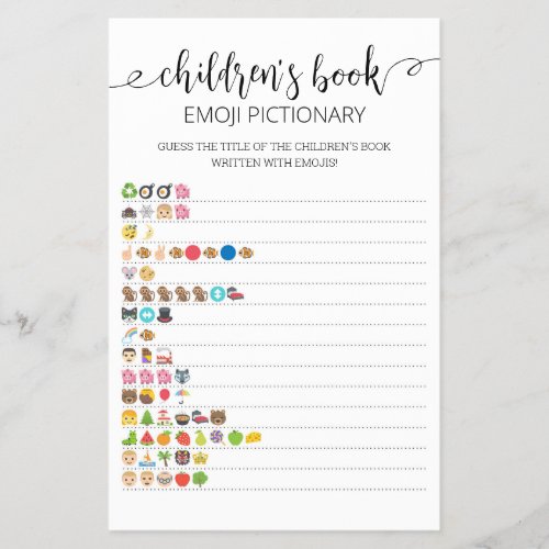 Childrens Book Emoji Pictionary game with Answers