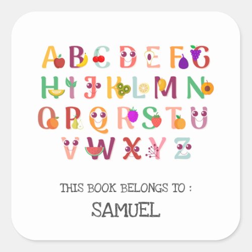 CHILDRENS BOOK LABEL  ALPHABET CHART