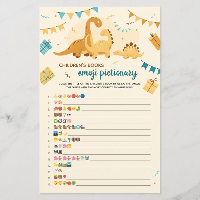 Children's Books Emoji Pictionary Game Dinosaurs (Front)