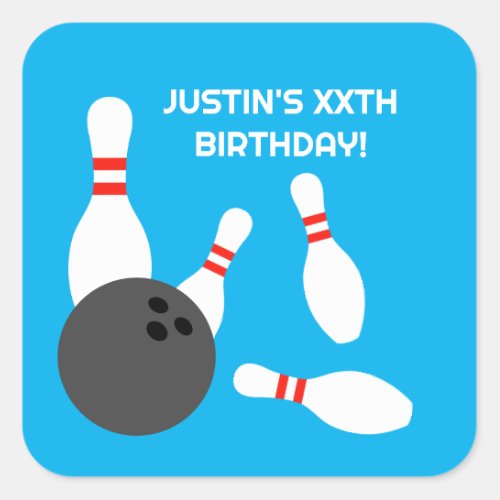 Childrens bowling Birthday party square stickers