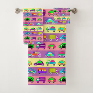 Children's bright colorful cars for boys bath towel set