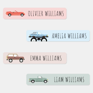 Childrens Cars Personalized Preschool Names Kids' Labels