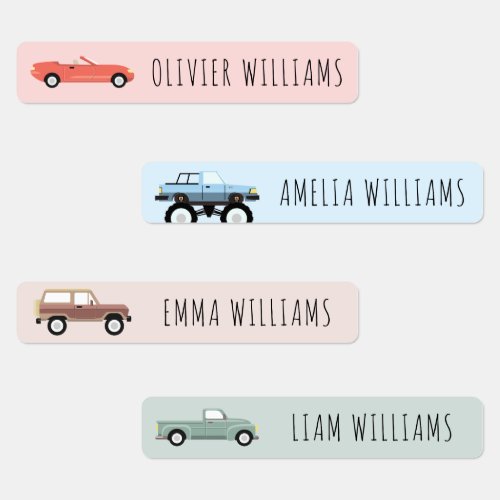 Childrens Cars Personalized Preschool Names Kids Labels