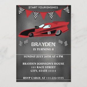 Children's Chalkboard Race Car Birthday Invitation