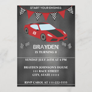 Children's Chalkboard Race Car Birthday Invitation