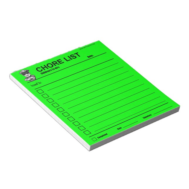 Children's Chore List Notepad (Angled)