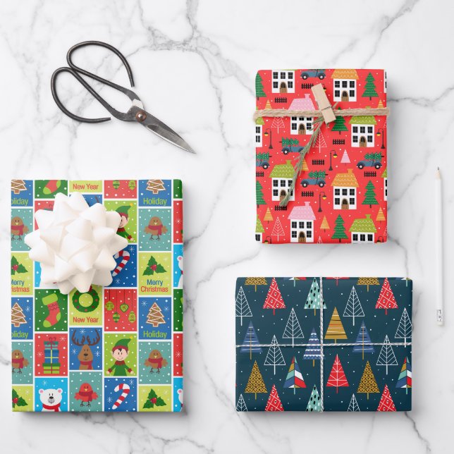 Childrens Christmas Holiday Pattern Wrapping Paper Sheets (Front)