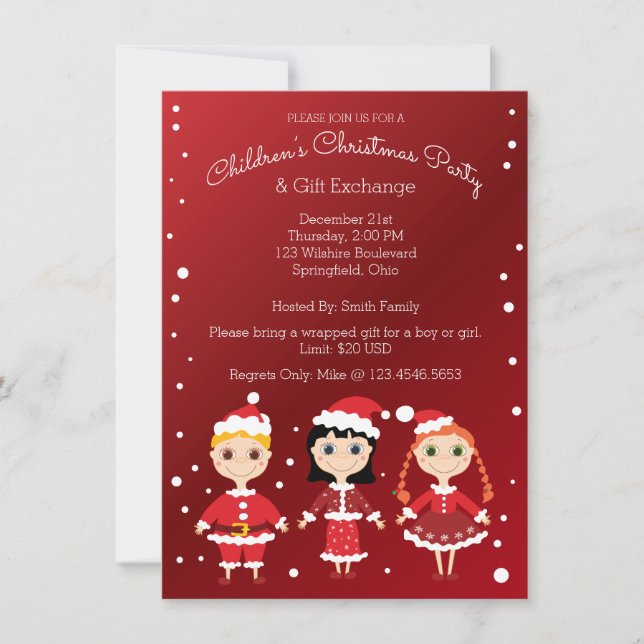 Children's Christmas Party & Gift Exchange Invitation (Front)
