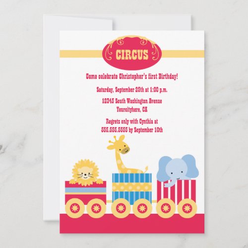 Children's circus train birthday party invitation