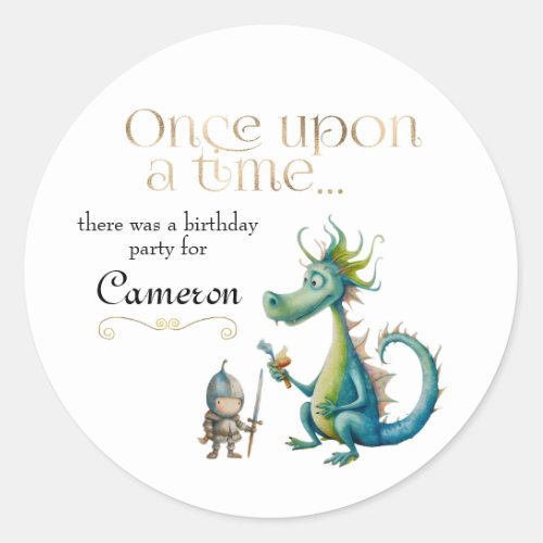 Childrens Classic Fairy Tale Dragon and Knight Classic Round Sticker