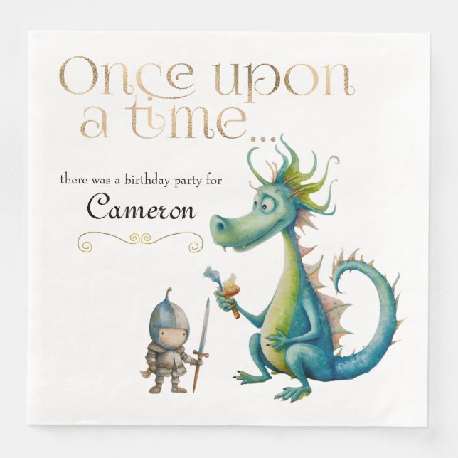 Children's Classic Fairy Tale Dragon and Knight Paper Dinner Napkins (Front)