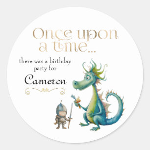 Children's Classic Fairy Tale Dragon and Knight Round Sticker