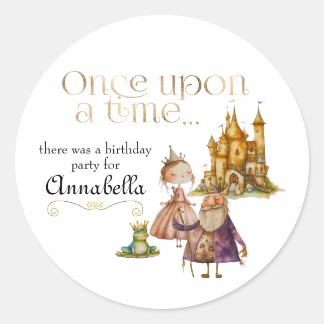 Children's Classic Fairy Tale Princess and Frog Classic Round Sticker (Front)