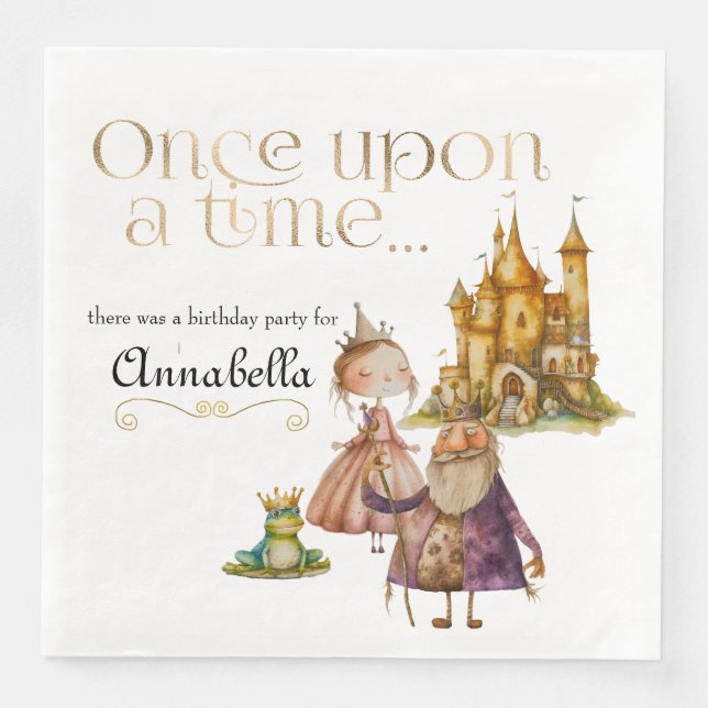 Children's Classic Fairy Tale Princess and Frog Paper Dinner Napkins (Front)