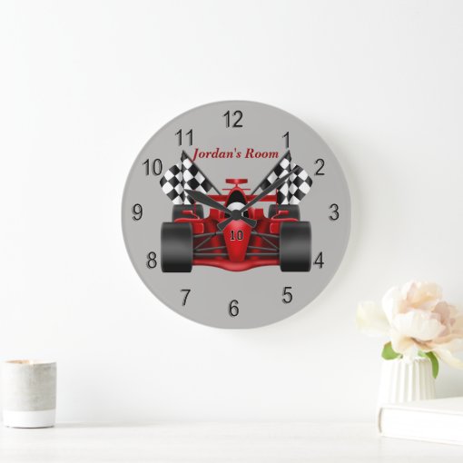 Children's Clock Race Car Checkered Flag | Zazzle