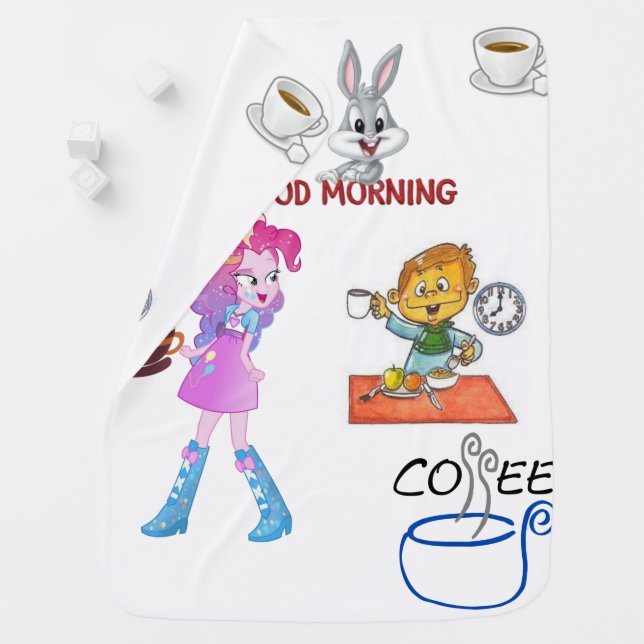Children's Coffee tea fleece white blanket (In Situ)