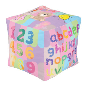 Childrens Colorful Alphabet Number Cube Pouf