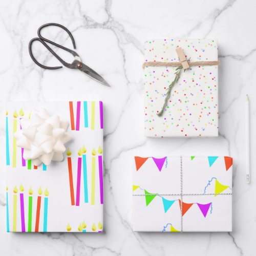 Childrens Colorful Birthday Assortment Wrapping Paper Sheets